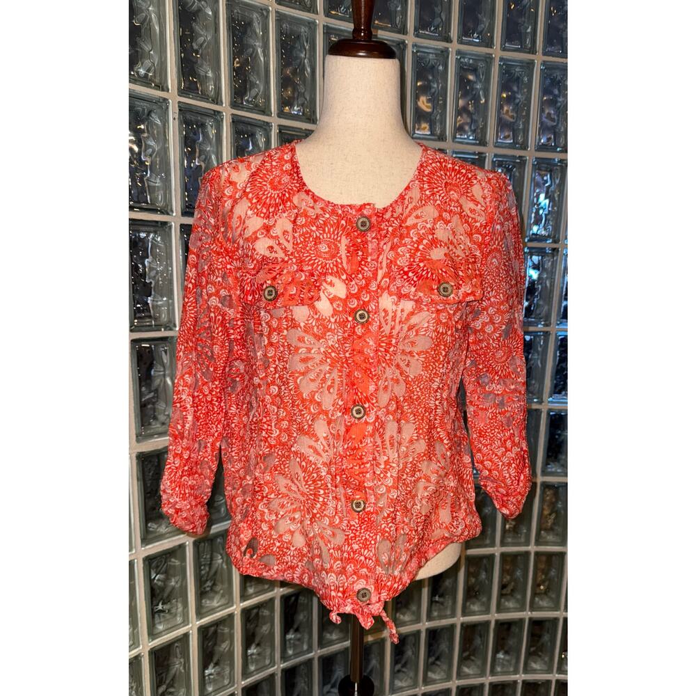 Lark Lane 3/4 sleeve transparent orange blouse - size 16